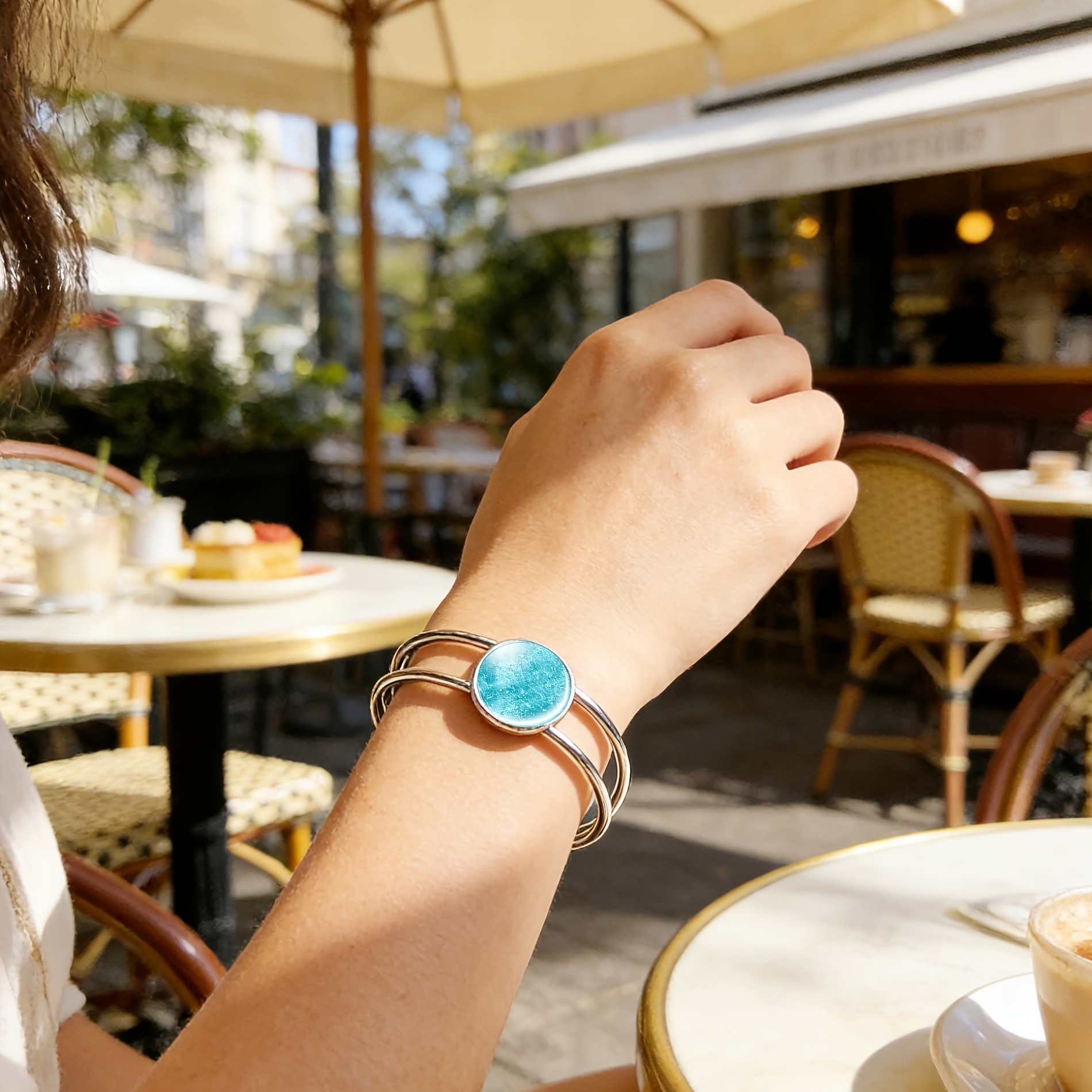 Women's Intricate Blue Circular Pattern Adjustable Open Bangle